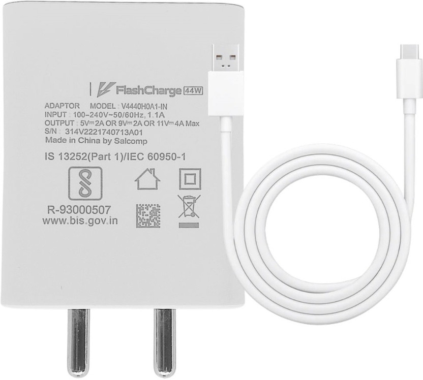 vivo 44 W Quick Charge 4 A Wall Charger for Mobile with Detachable Cable(White, Cable Included)