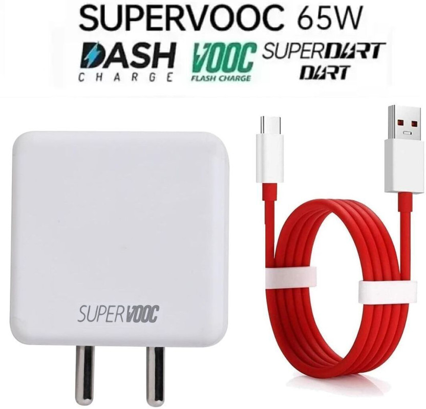 Pandaco 65 W VOOC 6 A Wall Charger for Mobile with Detachable Cable(White, Red, Cable Included)