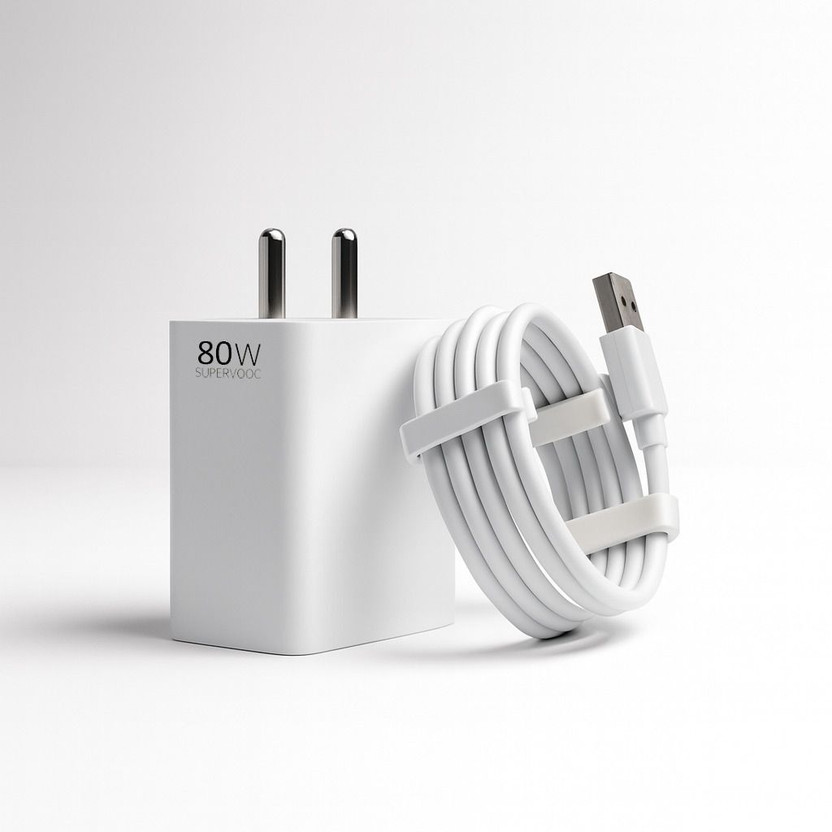 CLAT 80 W SuperVOOC 6 A Wall Charger for Mobile with Detachable Cable(White, Cable Included)