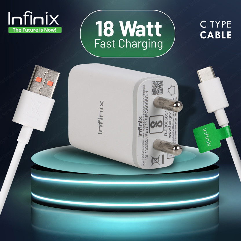 Infinix 18 W Quick Charge 2 A Wall Charger for Mobile(White, C-Type, Cable Included)