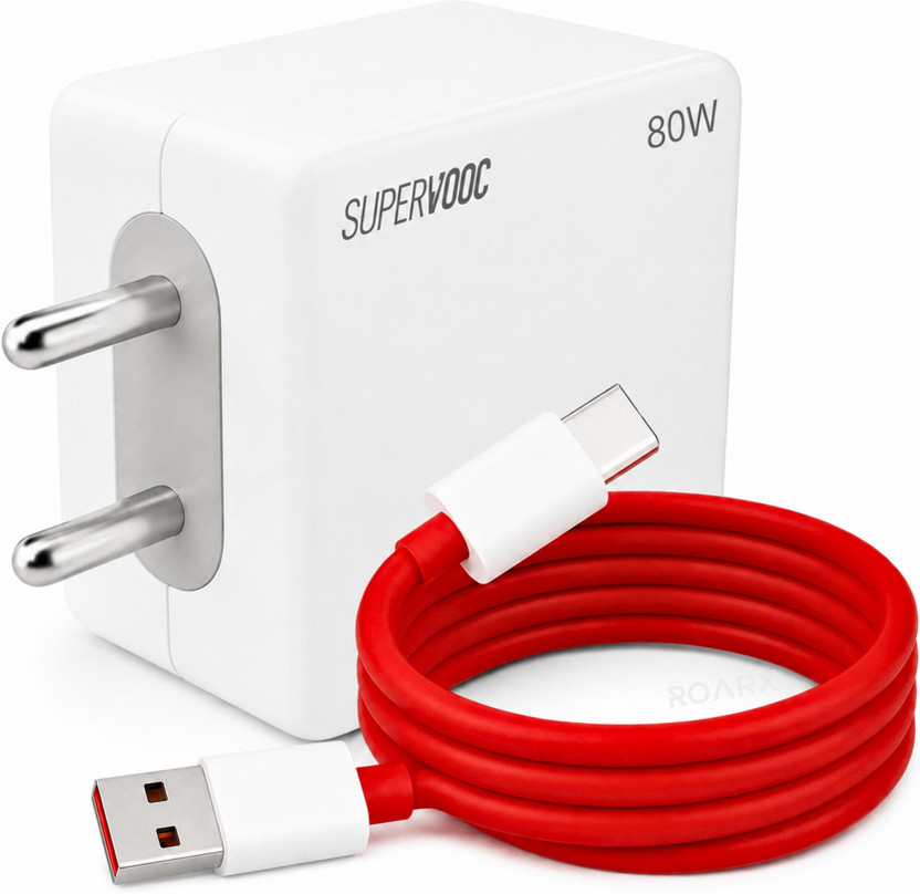 TechBlaze 80 W SuperVOOC 3 A Wall Charger for Mobile with Detachable Cable(White, Cable Included)