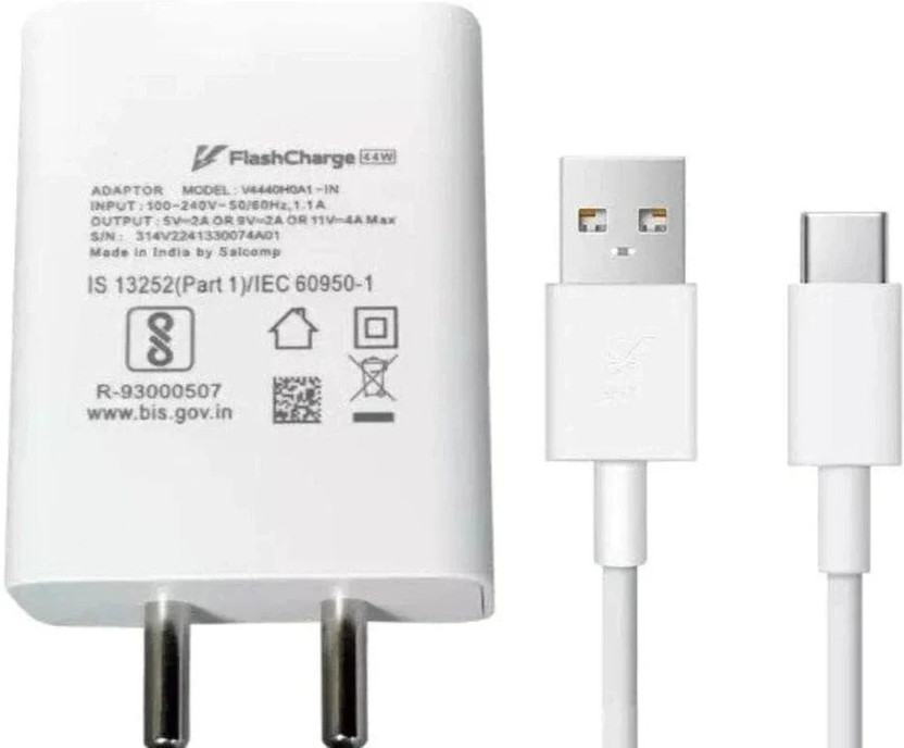 vivo 44 W Quick Charge 4 A Wall Charger for Mobile with Detachable Cable(White, Cable Included)