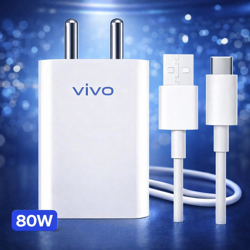 vivo 80 W Quick Charge 7.3 A Wall Charger for Mobile with Detachable Cable(White, Cable Included)