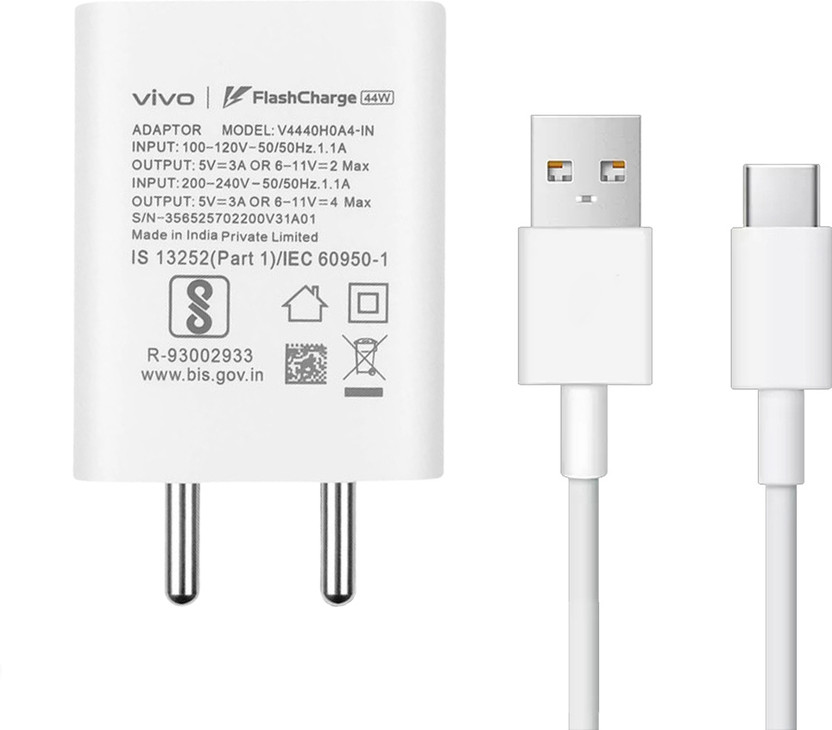 vivo 44 W Quick Charge 4 A Wall Charger for Mobile with Detachable Cable(White, Cable Included)