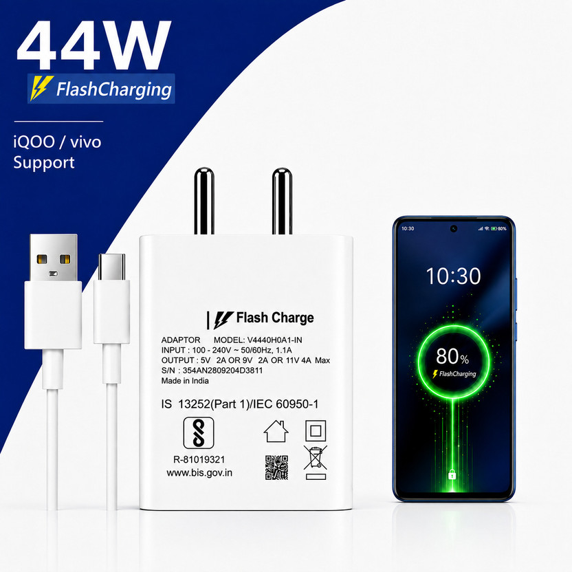 RR gadzet 44 W 5.4 A Wall Charger for Mobile with Detachable Cable(White)