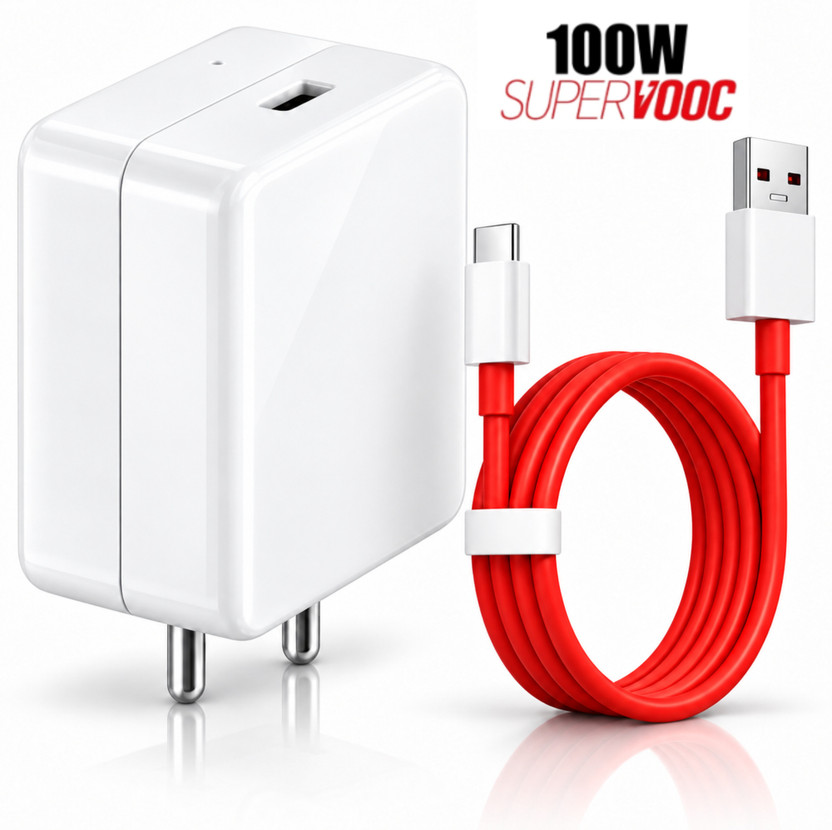 Sulania 100 W SuperVOOC 7 A Wall Charger for Mobile with Detachable Cable(White & Red)