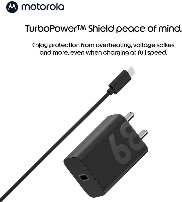 MOTOROLA 68 W GaN 6.5 A Single Port Mobile Charger with Detachable Cable(Black, Cable Included)