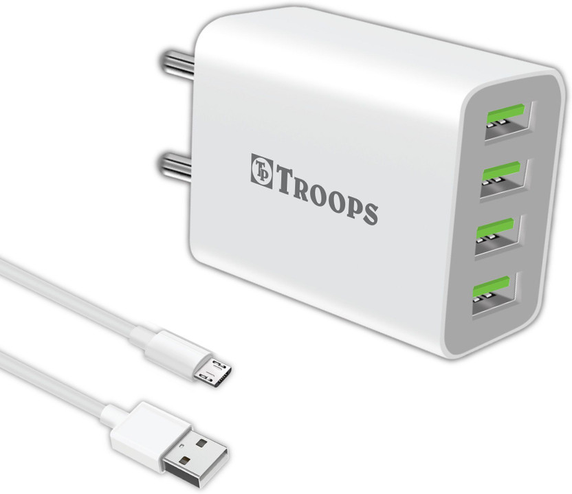 TP TROOPS 22 W 4 A Wall Charger for Mobile with Detachable Cable(4 USB Adapter Charger with Micro Cable, Cable Included)