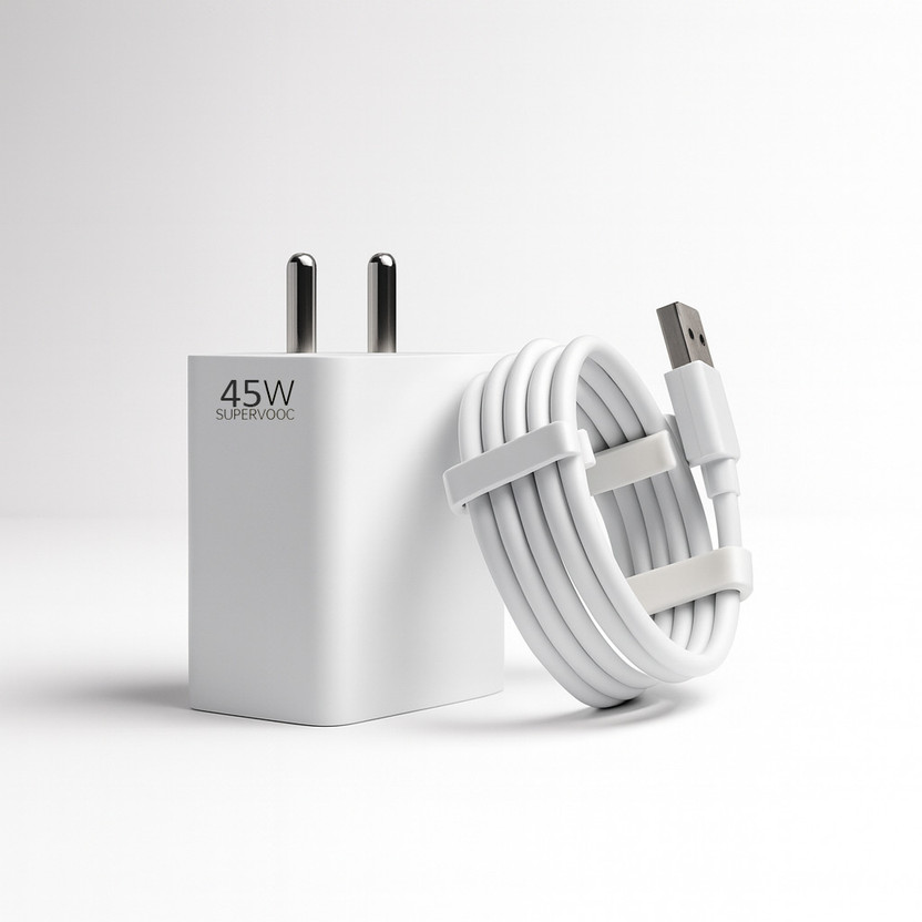 RR gadzet 45 W SuperVOOC 7.3 A Wall Charger for Mobile with Detachable Cable(White)