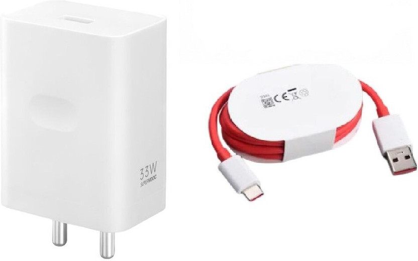 OnePlus 33 W SuperVOOC 3 A Wall Charger for Mobile with Detachable Cable(White, Red)
