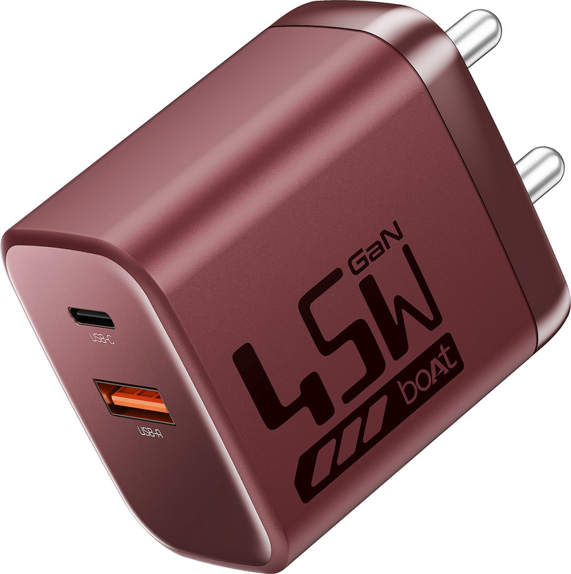 boAt 45 W GaN 3 A Wall Charger for Mobile with Detachable Cable(Monarch Red)