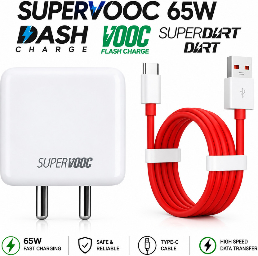 AJTRONIX 120 W Supercharge 6 A Wall Charger for Mobile with Detachable Cable(White, Red)