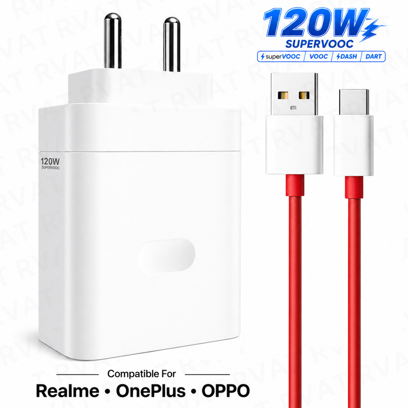 RVAT 120 W SuperVOOC 5 A Wall Charger for Mobile with Detachable Cable(White)