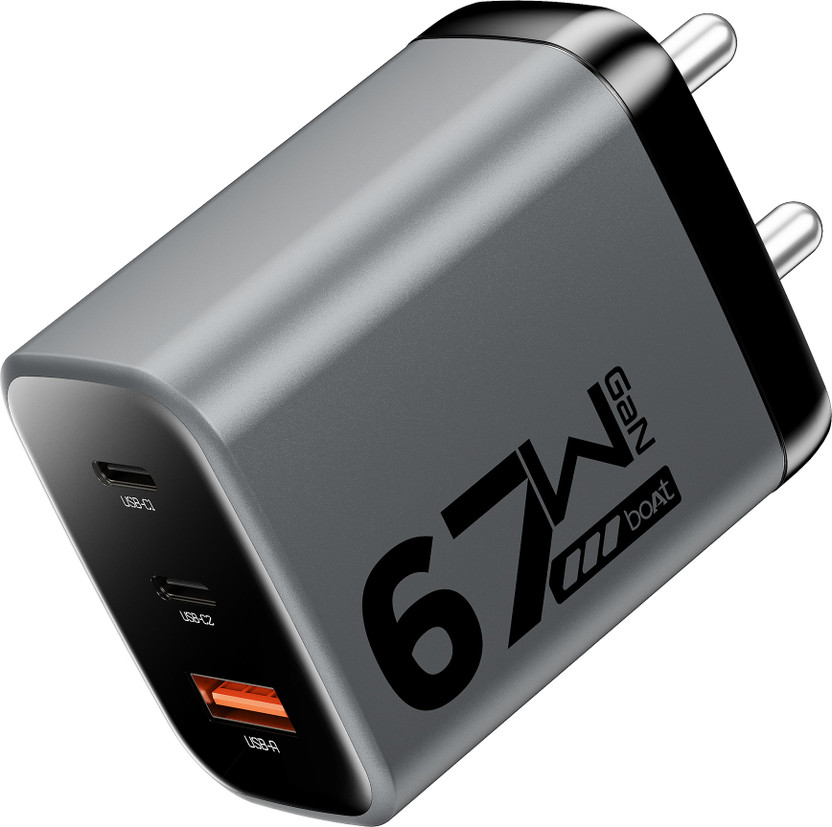 boAt 67 W GaN 3 A Wall Charger for Mobile(Ash Grey)