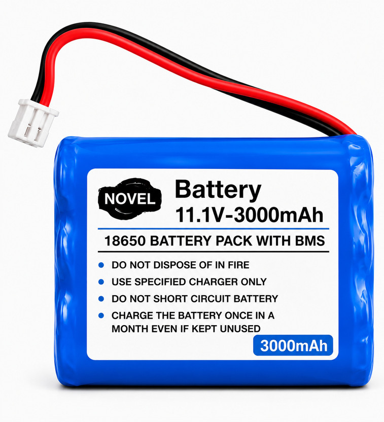 NOVEL 11.1V 3000mAh 18650 BMS BATTERY PACK WITH JST CONNECTOR  Battery