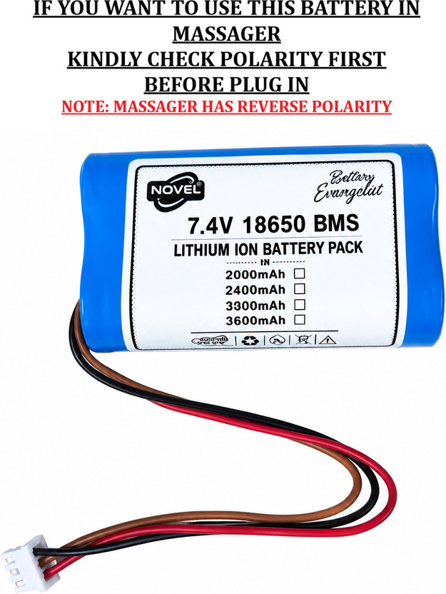 NOVEL 7.4V 2600mAh 18650 Li-ion Rechargeable  with BMS & 3-pin JST Connector  Battery