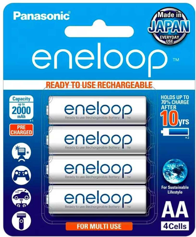 MICROUSB PANASONIC Eneloop 1900mAh 1.2V AA Capacity up to:2000mAh Rechargeable   Battery(Pack of 4)