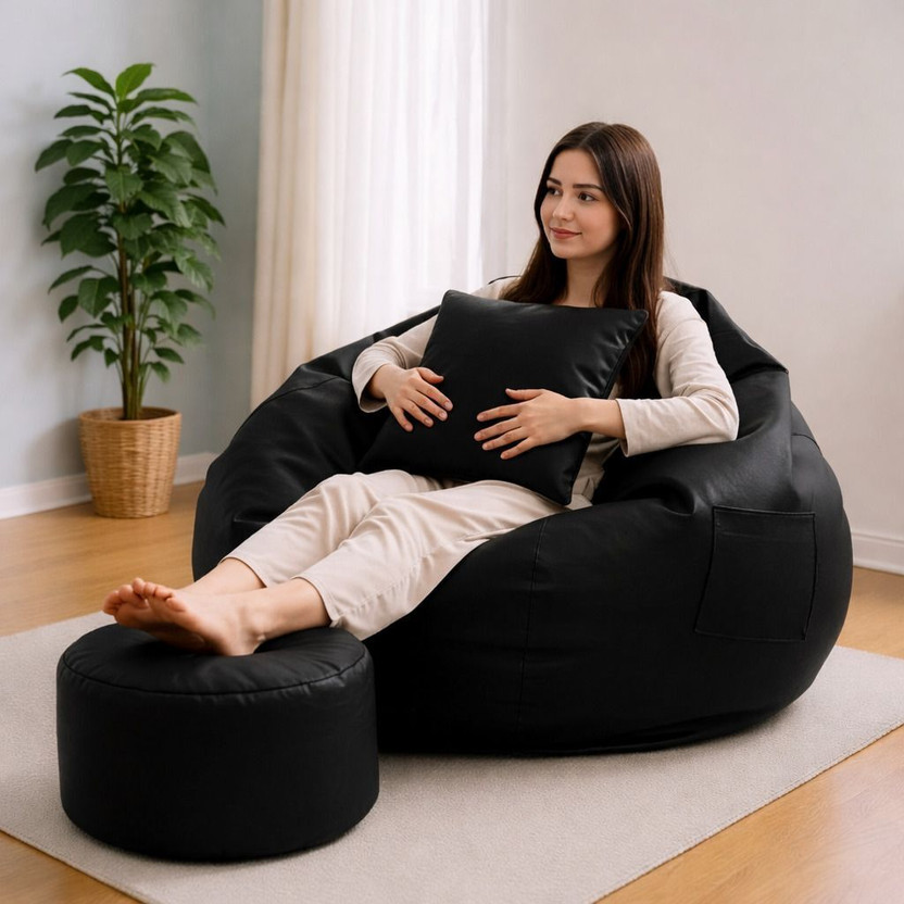 KC FURNISH 4XL Chair Bean Bag Cover  (Without Beans)(Black)