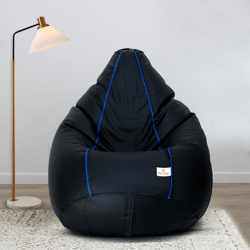 STAR XXXL Black with Yellow Piping Filled with Beans Teardrop Bean Bag  With Bean Filling(Black, Yellow)