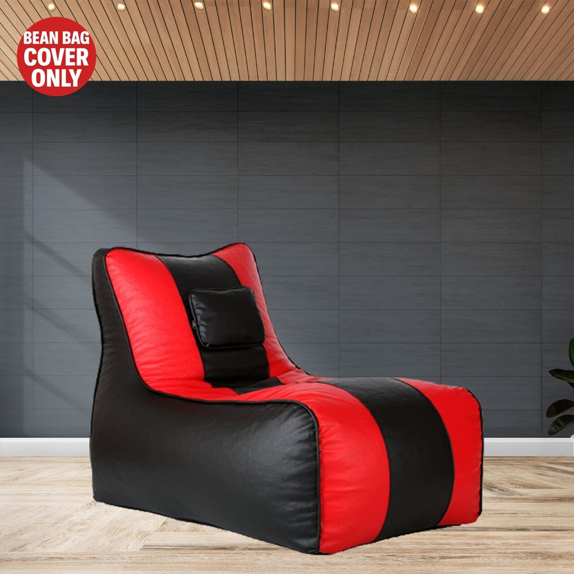 AVVANTO Jumbo Chair Bean Bag Cover  (Without Beans)(Black, Red)
