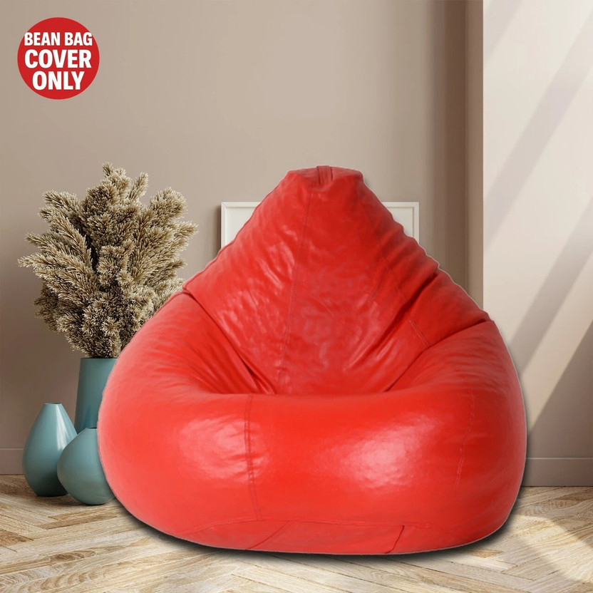 Gunj Large Tear Drop Bean Bag Cover  (Without Beans)(Red, Black)