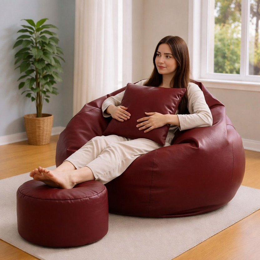 KC FURNISH 4XL Chair Bean Bag Cover  (Without Beans)(Maroon)