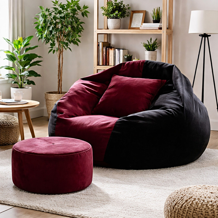 M Easy craft 4XL Tear Drop Bean Bag Cover  (Without Beans)(Black, Maroon)