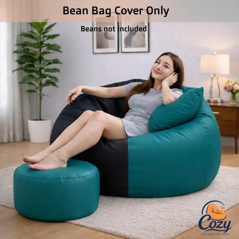 Cozy 4XL Tear Drop Bean Bag Cover  (Without Beans)(Black, Blue)