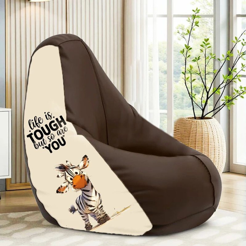 STAR XXXL Tough Life Printed Bean Bag Filled With Beans Teardrop Bean Bag  With Bean Filling(Multicolor)