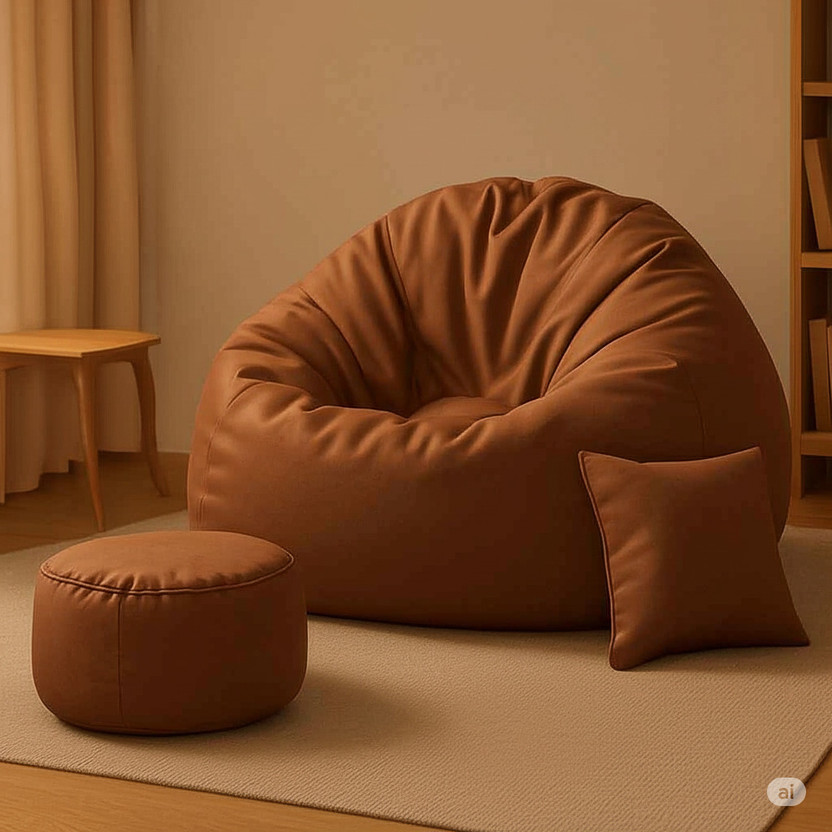 Furnon 4XL Bean Bag with Cushion & Footrest All Filled with Beans Ready to use Teardrop Bean Bag  With Bean Filling(Tan)