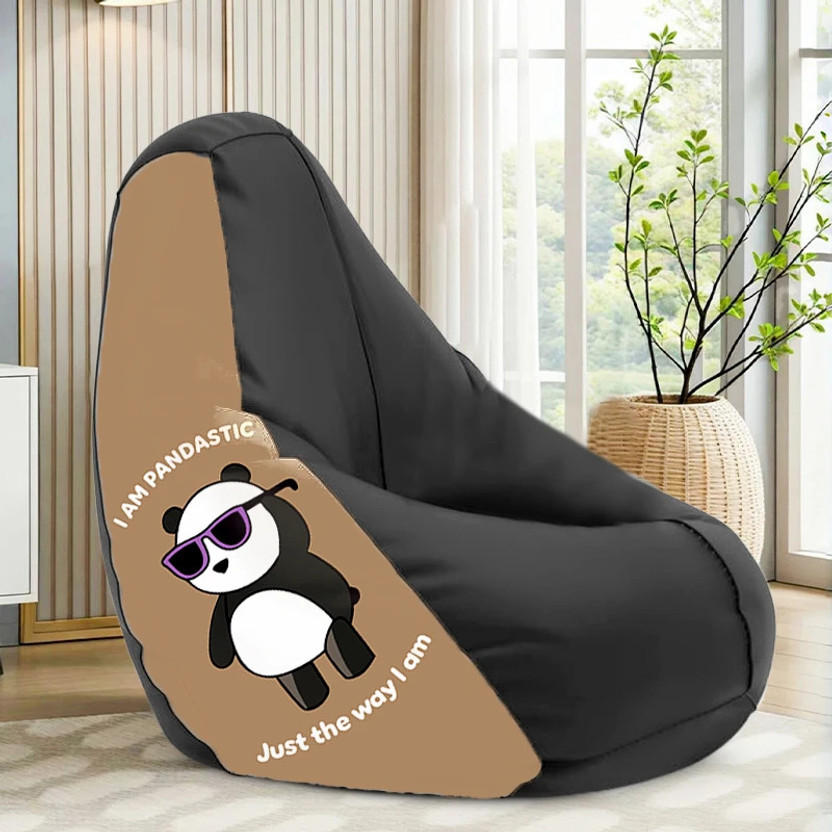STAR 4XL I'm Pandastic Printed Bean Bag Filled With Beans Teardrop Bean Bag  With Bean Filling(Black)