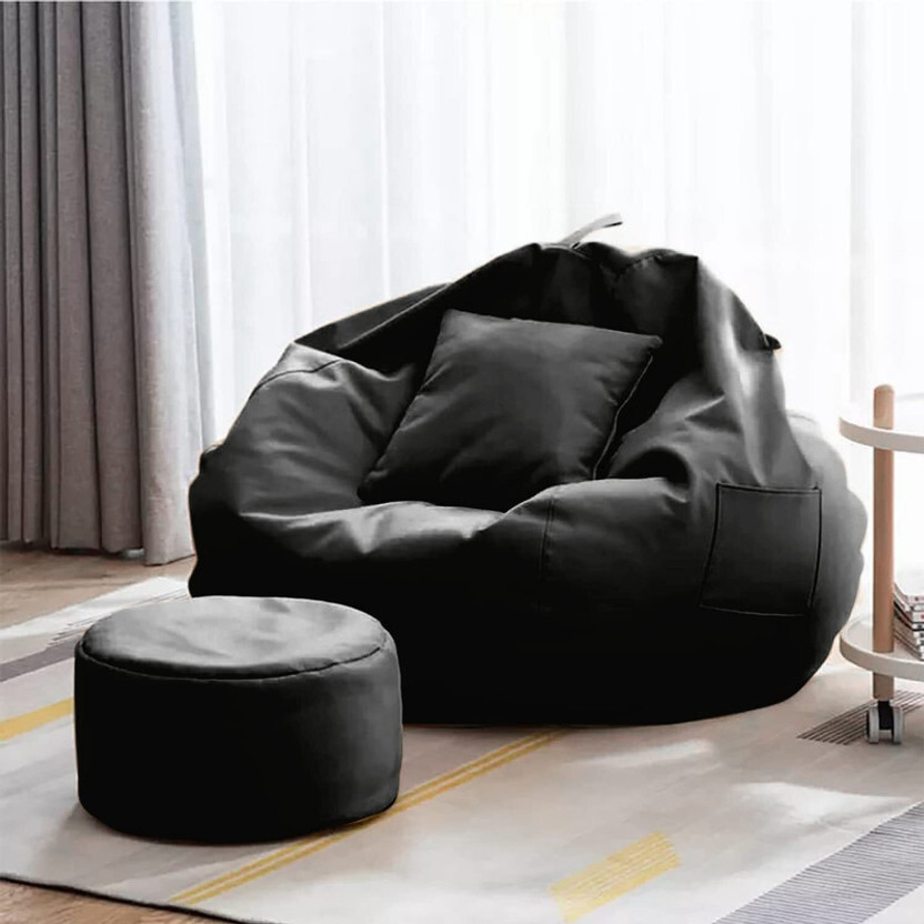 FurniGully 4XL 4XL Bean Bag with Footrest & Cushion Ready to Use with Beans (Black - 4XL) Bean Bag Chair  With Bean Filling(Black)