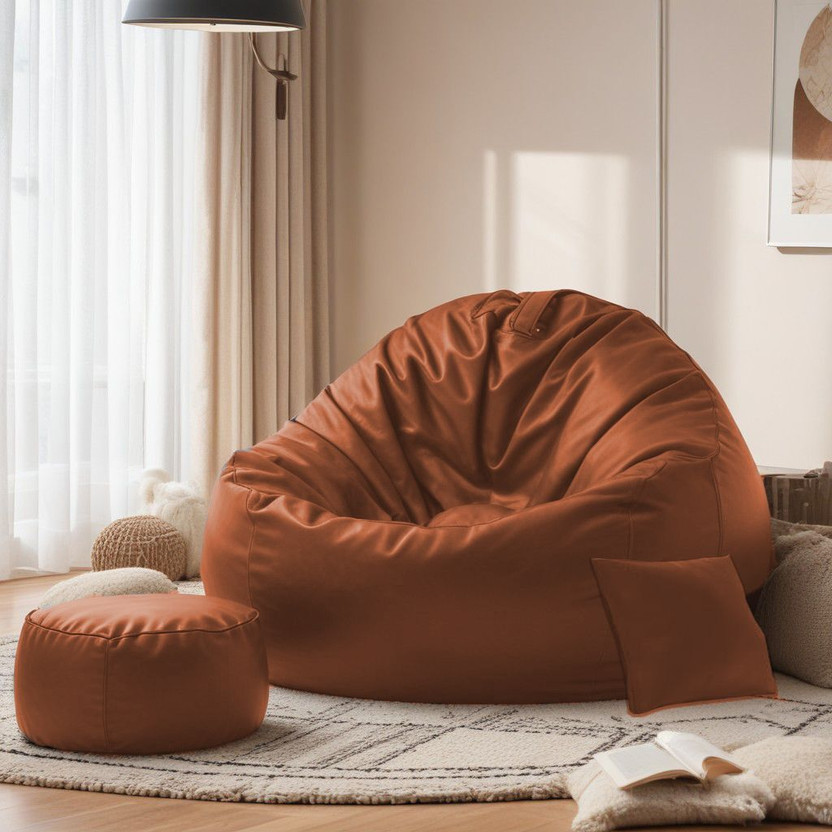 SPACEX 4XL Bean Bag with Footstool & Cushion All Filled with Beans Ready to Use Teardrop Bean Bag  With Bean Filling(Tan)