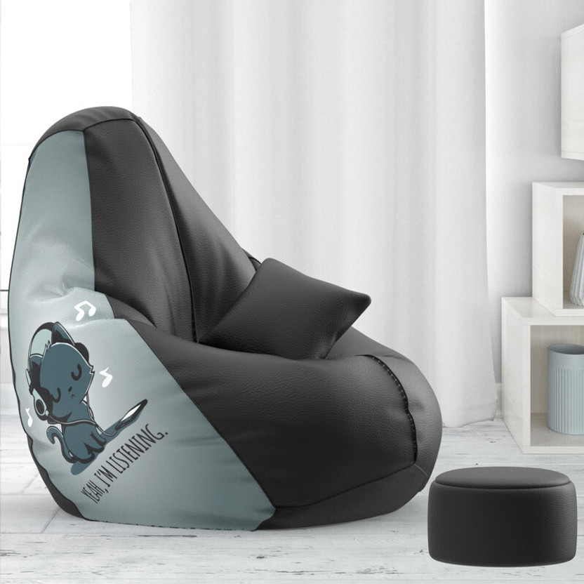 Beannie 5XL Premium, Designer - Slackers Lounge Theme-Yah I am listening - Printed Teardrop Bean Bag  With Bean Filling(Multicolor)