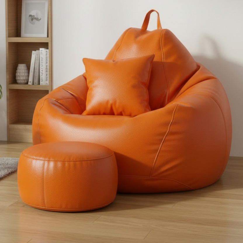 GIGLICK 4XL Bean Bag Cushion and Footrest Filled with Beans-Orange Bean Bag Chair  With Bean Filling(Brown)