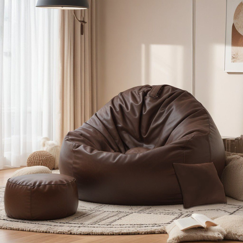 SPACEX 4XL Bean Bag with Footstool & Cushion All Filled with Beans Ready to Use Teardrop Bean Bag  With Bean Filling(Brown)