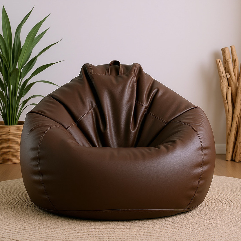 GIGLICK 4XL Faux Leather Bean Bag Filled with Beans | Ready To Use Teardrop Bean Bag  With Bean Filling(Brown)
