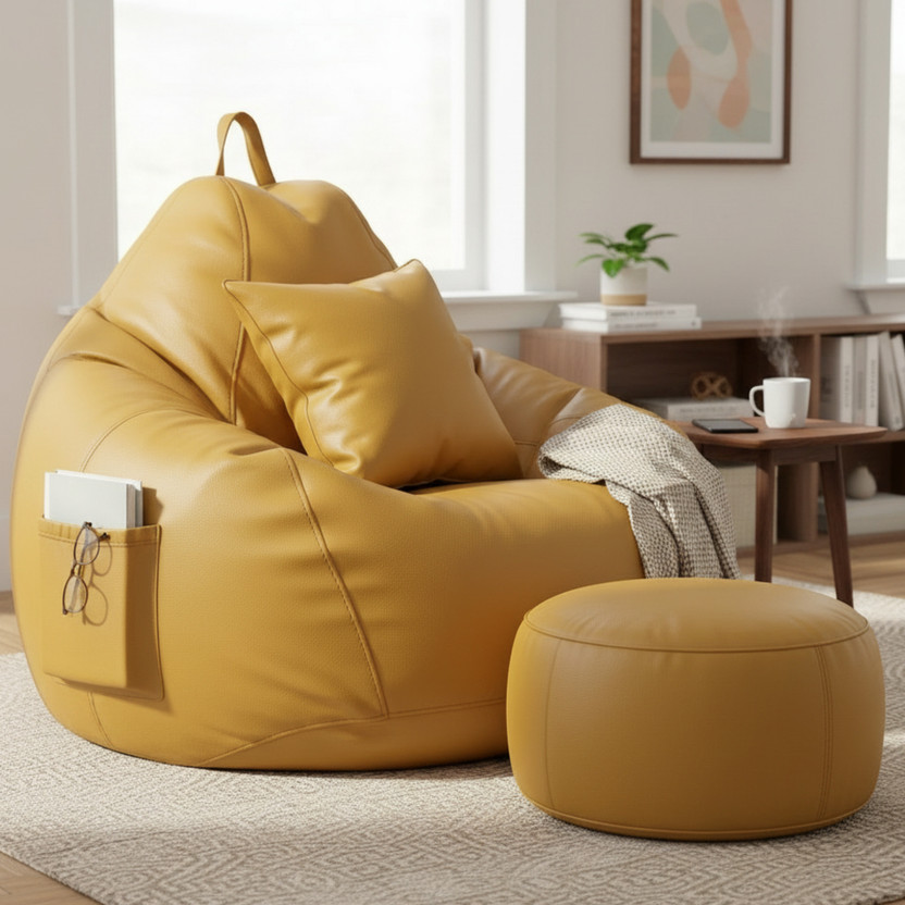 GIGLICK 4XL Bean Bag Cushion and Footrest Filled with Beans-Yellow Bean Bag Chair  With Bean Filling(Yellow)