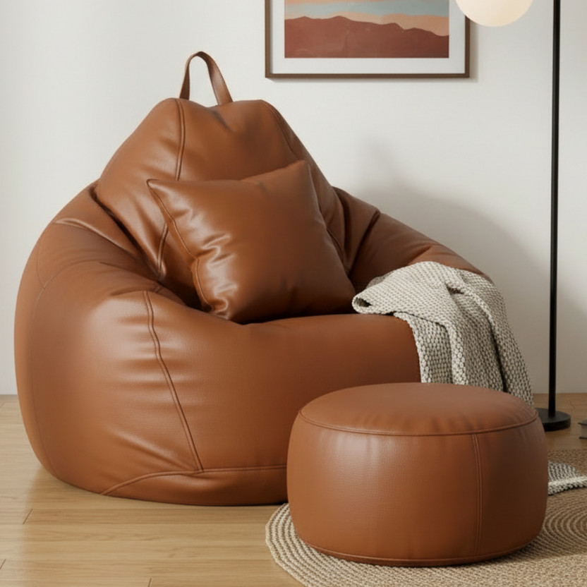 GIGLICK 4XL Bean Bag Cushion and Footrest Filled with Beans- TAN Bean Bag Chair  With Bean Filling(Brown)