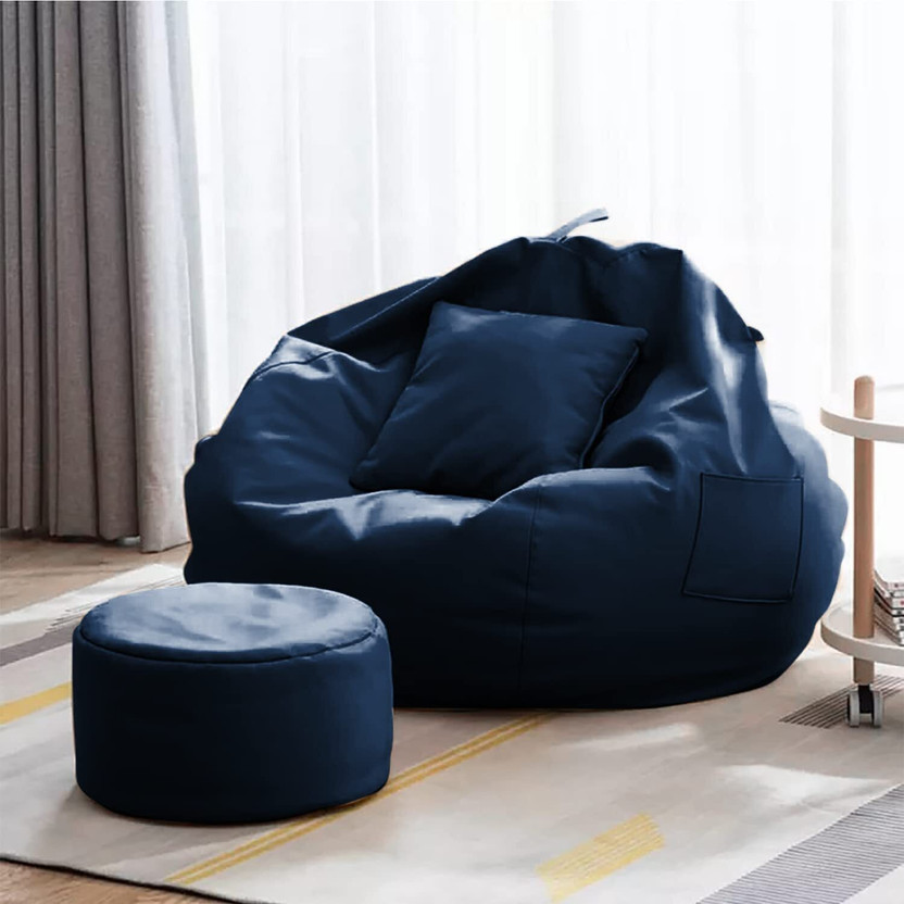 GIGLICK 4XL GIGLICK 4XL Bean Bag Cushion and Footrest Filled with Beans- Navy Blue Bean Bag Chair  With Bean Filling(Brown)