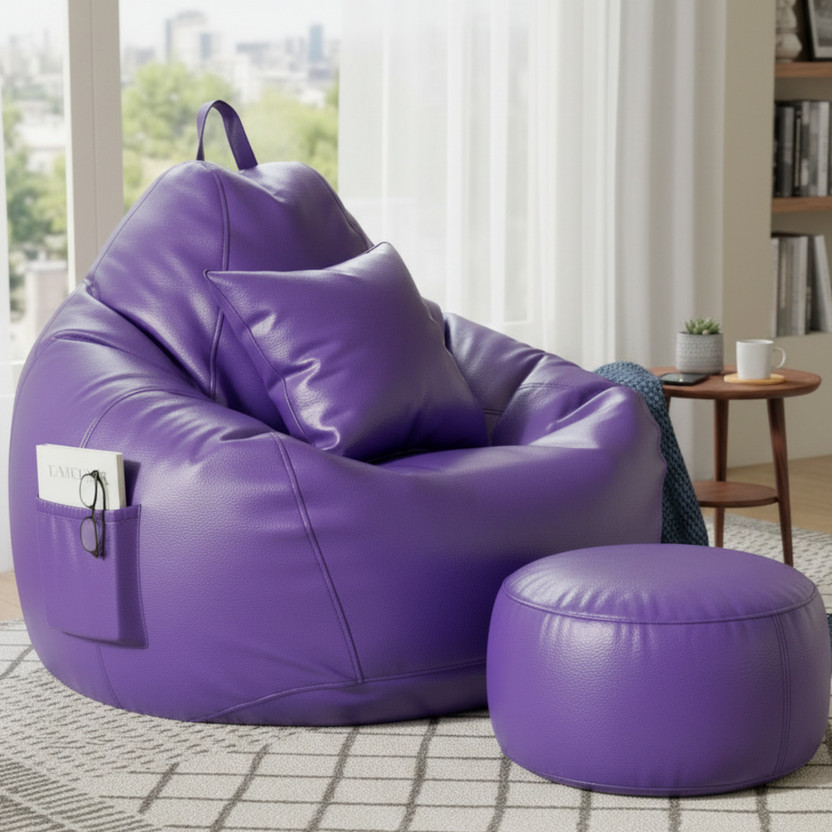 GIGLICK 4XL GIGLICK 4XL Bean Bag Cushion and Footrest Filled with Beans Bean Bag Chair  With Bean Filling(Purple)