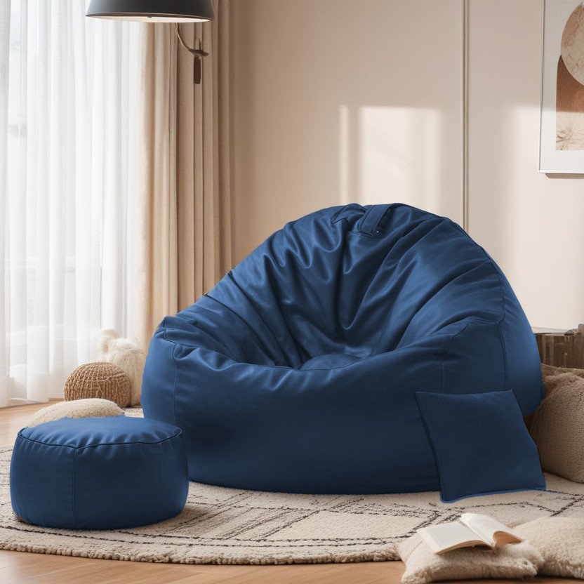 SPACEX 4XL Bean Bag with Footstool & Cushion All Filled with Beans Ready to Use Teardrop Bean Bag  With Bean Filling(Blue)
