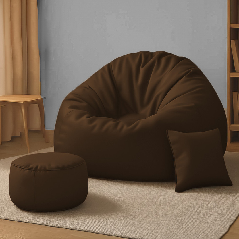Furnon 4XL Bean Bag with Cushion & Footrest All Filled with Beans Ready to use Teardrop Bean Bag  With Bean Filling(Brown)