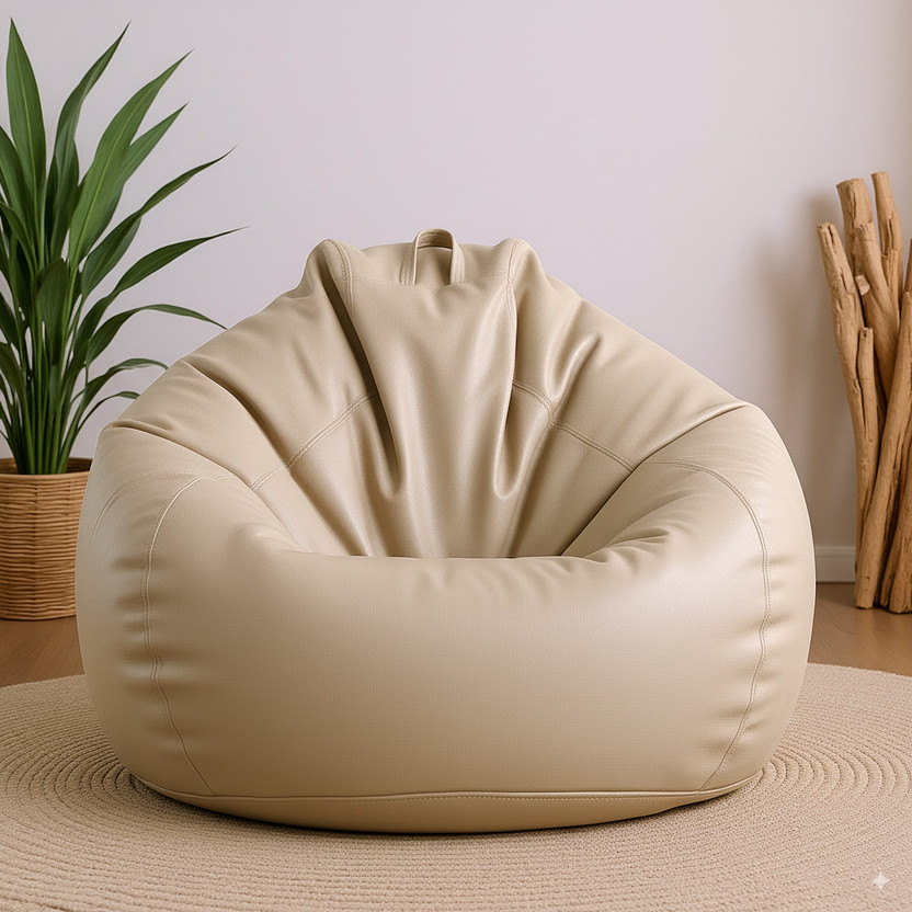 GIGLICK XXXL Faux Leather Bean Bag Filled with Beans | Ready To Use Teardrop Bean Bag  With Bean Filling(Beige)