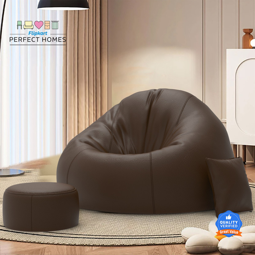 Flipkart Perfect Homes 5XL CuddleMist Sofa With Free Cushion and Puffy , Brown Teardrop Bean Bag  With Bean Filling(Brown)