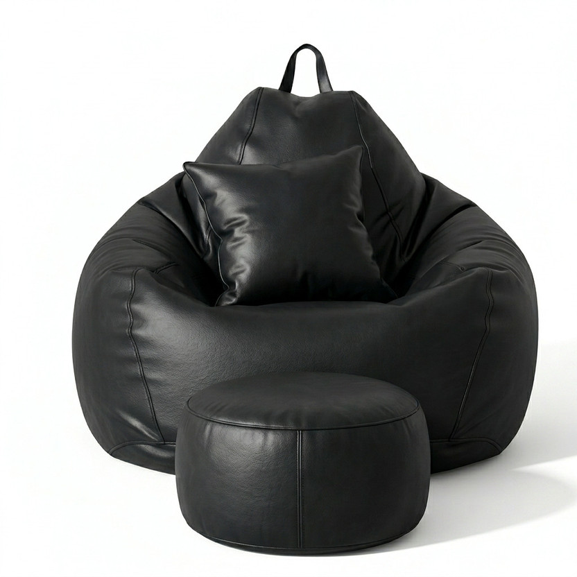 GIGLICK 4XL Bean Bag Cushion and Footrest Filled with Beans- Black Bean Bag Chair  With Bean Filling(Black)