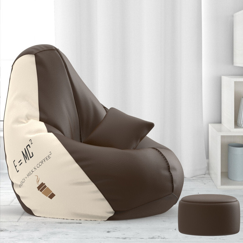 Beannie 4XL Premium, Designer - Brewed Bliss Theme-e=mc2 Brown Cream - Printed Teardrop Bean Bag  With Bean Filling(Multicolor)