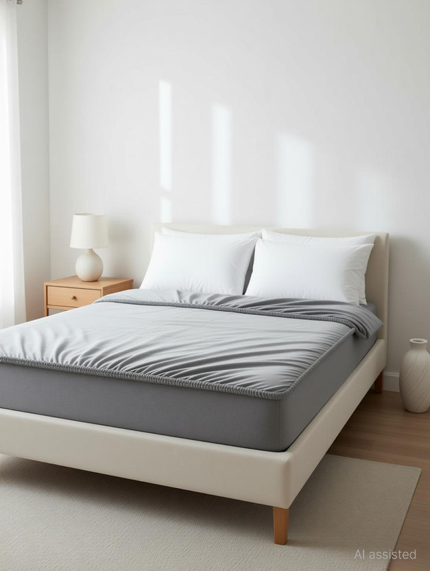 Blufurn Double Size Fitted Terry Cotton Breathable, Stretchable, Waterproof Mattress Cover(182.88 cm x 182.88 cm, Grey)