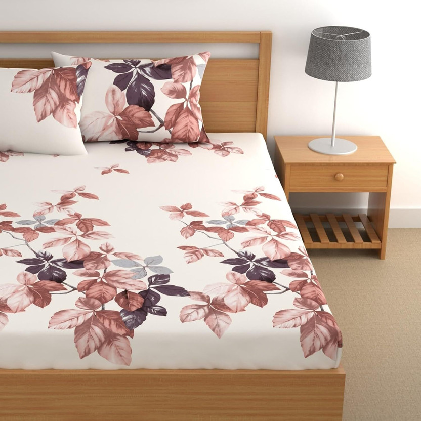 YaAkholic Microfiber Double Fitted (Elastic) 242 TC Printed 1 Bedsheet with 2 Pillow Covers(Multicolor)