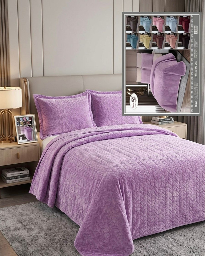 SRS Reversible Velvet King Bed Spread(Lavender)